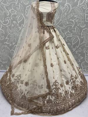 off white sequins silk bridal lehenga choli with dupatta 6