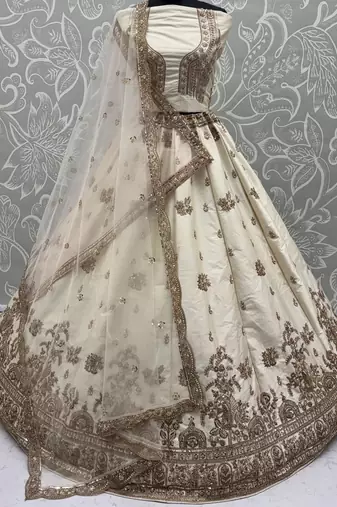 off white sequins silk bridal lehenga choli with dupatta