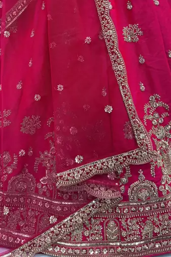 pink embroidered silk bridal lehenga choli with dupatta