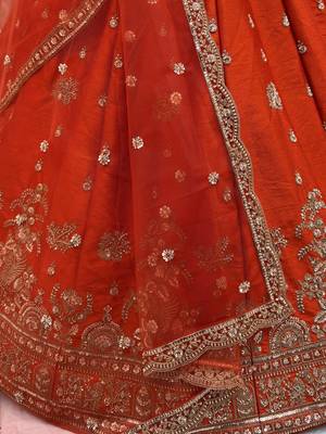 orange dori work silk bridal lehenga choli with double dupatta 7
