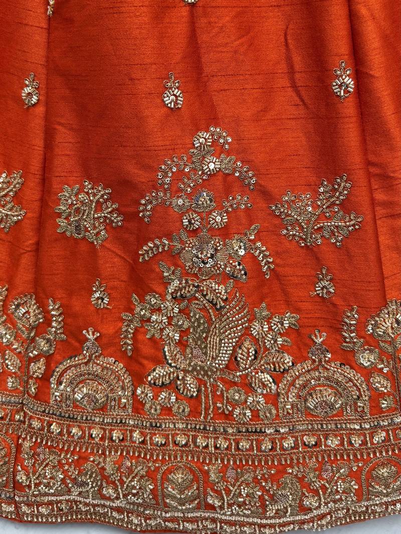 Tantalizing Orange Dori Work Silk Bridal Lehenga Choli With Double Dupatta