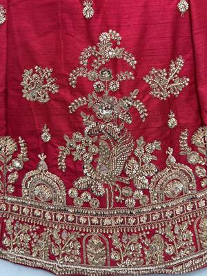 red bead work silk bridal lehenga choli with double dupatta 8