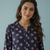 Ftdiva women's long flared rayon printed anarkali kurta in dark blue