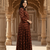 Ftdiva women's long flared rayon printed anarkali kurta in brown.