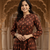 Ftdiva women's long flared rayon printed anarkali kurta in brown.