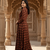 Ftdiva women's long flared rayon printed anarkali kurta in brown.