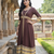 Ftdiva women's long flared printed kurti in brown