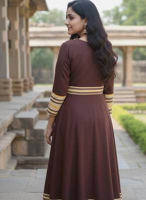Ftdiva women's long flared printed kurti in brown 2