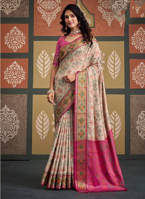 Of white patola silk blend party wear saree 1