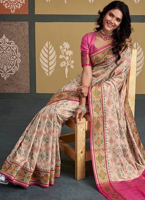 Of white patola silk blend party wear saree 2