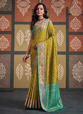 Olive patola silk blend party wear saree 1