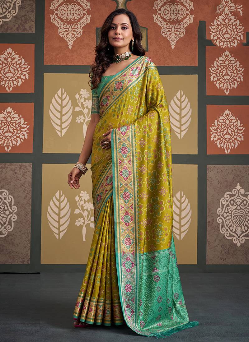 Olive patola silk party wear saree