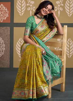Olive patola silk blend party wear saree 2