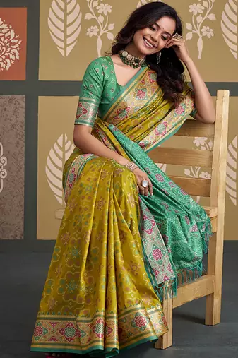 Olive patola silk blend party wear saree
