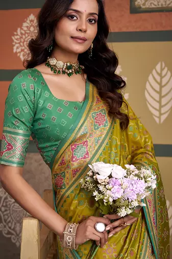 Olive patola silk blend party wear saree