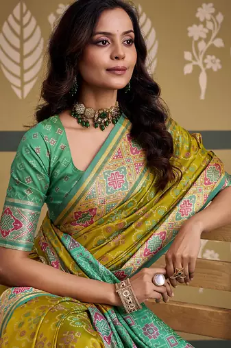 Olive patola silk blend party wear saree