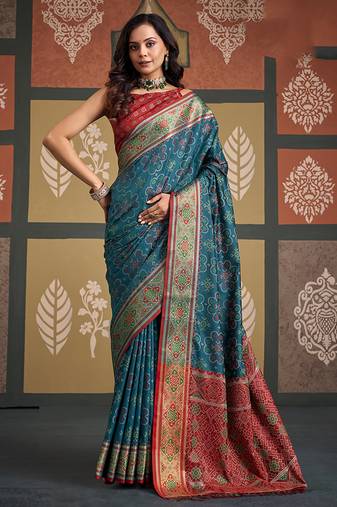 Teal patola silk party wear saree