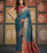 Teal patola silk blend party wear saree