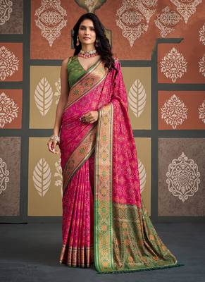 Peach patola silk blend party wear saree 1