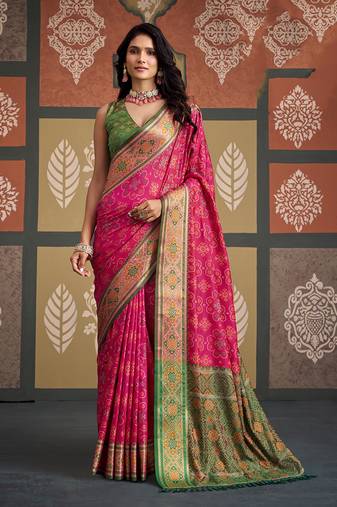 Peach patola silk party wear saree