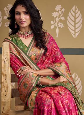 Peach patola silk blend party wear saree 2