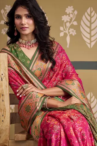 Peach patola silk blend party wear saree
