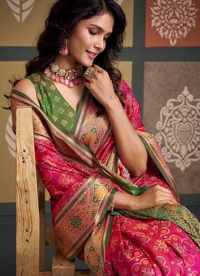 Peach patola silk blend party wear saree 3