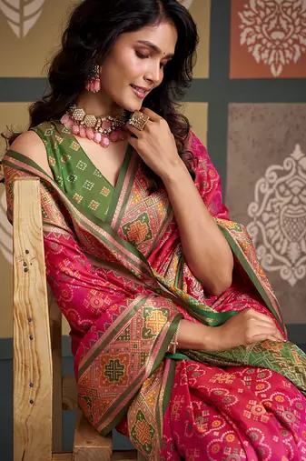 Peach patola silk blend party wear saree