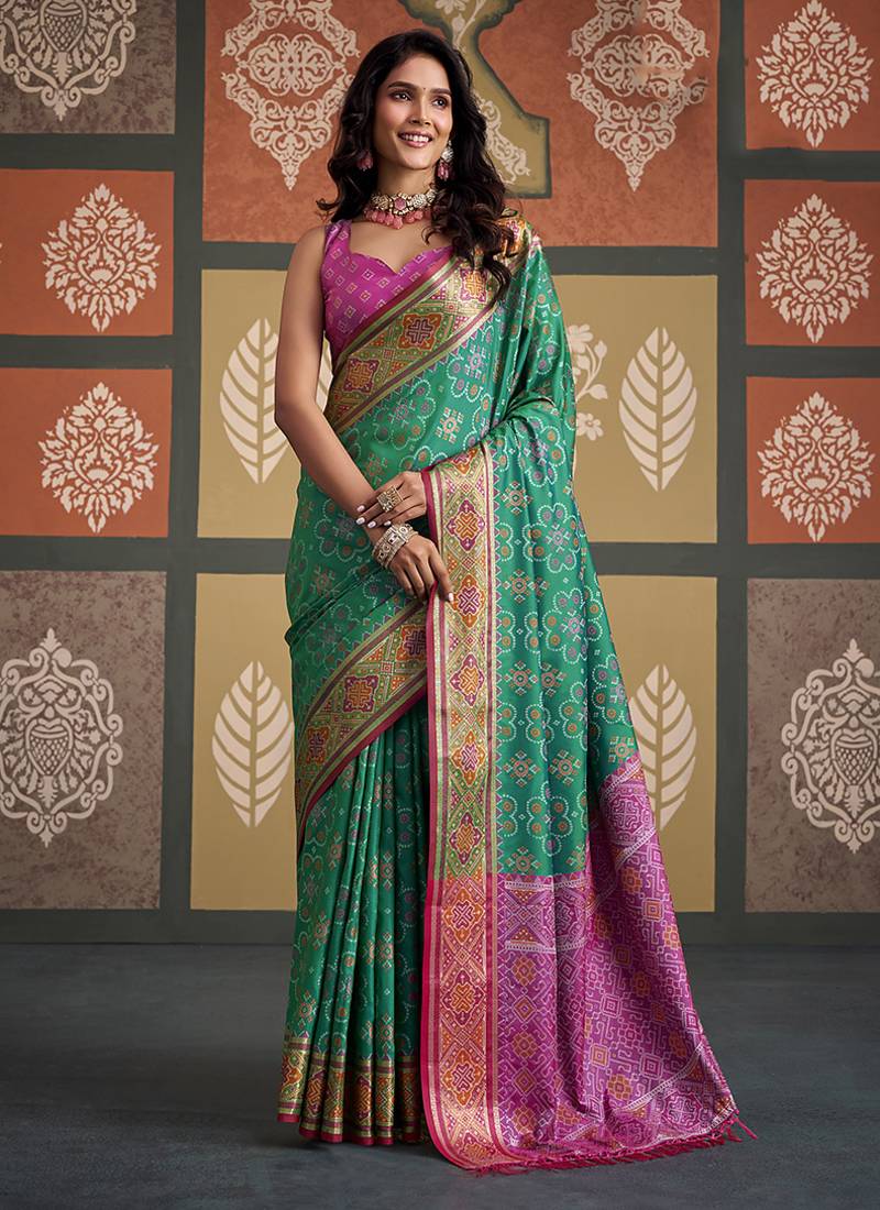 Green patola silk party wear saree
