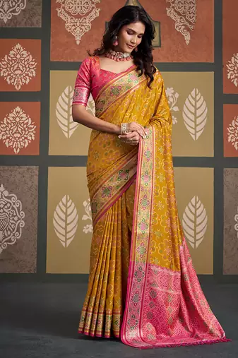Yellow patola silk party wear saree