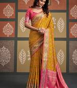 Yellow patola silk blend party wear saree