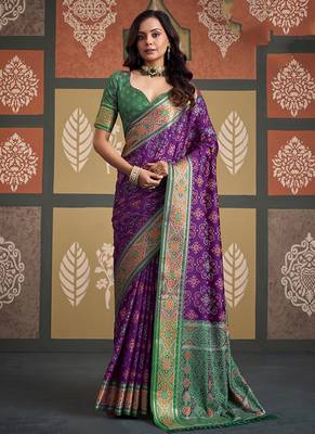 Purple patola silk blend party wear saree 1