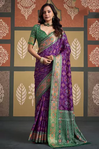 Purple patola silk party wear saree