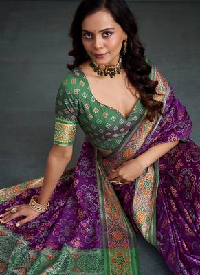 Purple patola silk blend party wear saree 2