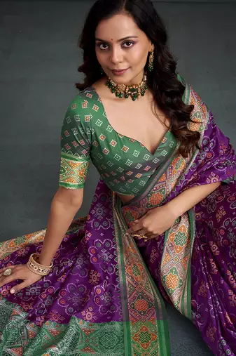Purple patola silk blend party wear saree