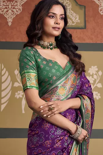 Purple patola silk blend party wear saree