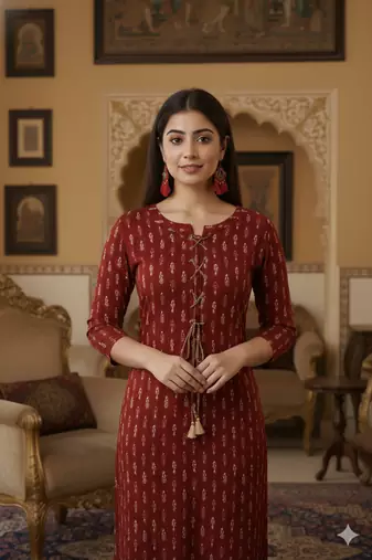 Ftdiva women stylish paisley printed straight kurta in maroon