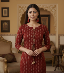 Ftdiva women stylish paisley printed straight kurta in maroon