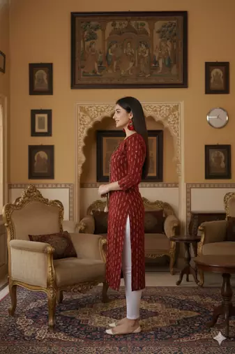 Ftdiva women stylish paisley printed straight kurta in maroon