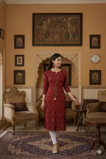 Ftdiva women stylish paisley printed straight kurta in maroon