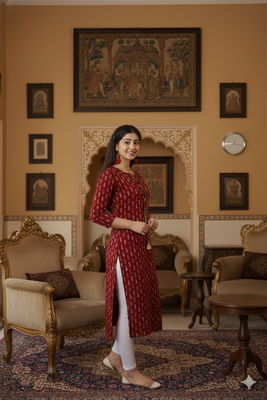 Ftdiva women stylish paisley printed straight kurta in maroon 5