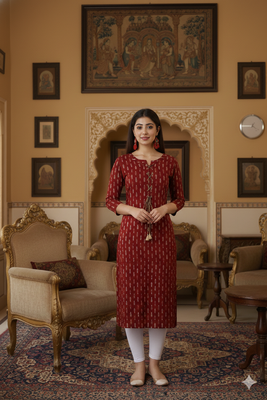 Ftdiva women stylish paisley printed straight kurta in maroon 1
