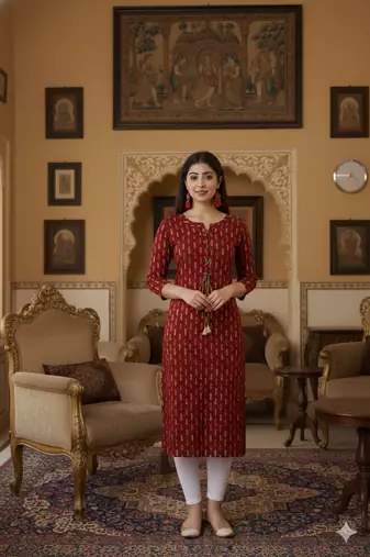 Ftdiva women stylish paisley printed straight kurta in maroon
