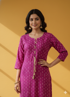 Ftdiva women stylish paisley printed straight kurta in purple 2