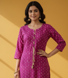 Ftdiva women stylish paisley printed straight kurta in purple