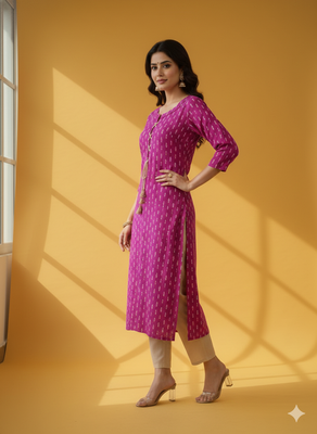 Ftdiva women stylish paisley printed straight kurta in purple 5