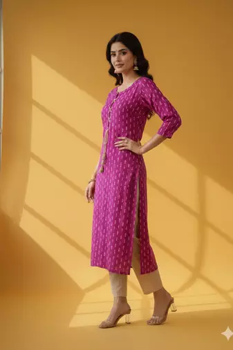 Ftdiva women stylish paisley printed straight kurta in purple