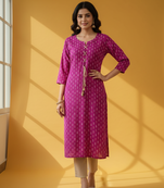 Ftdiva women stylish paisley printed straight kurta in purple