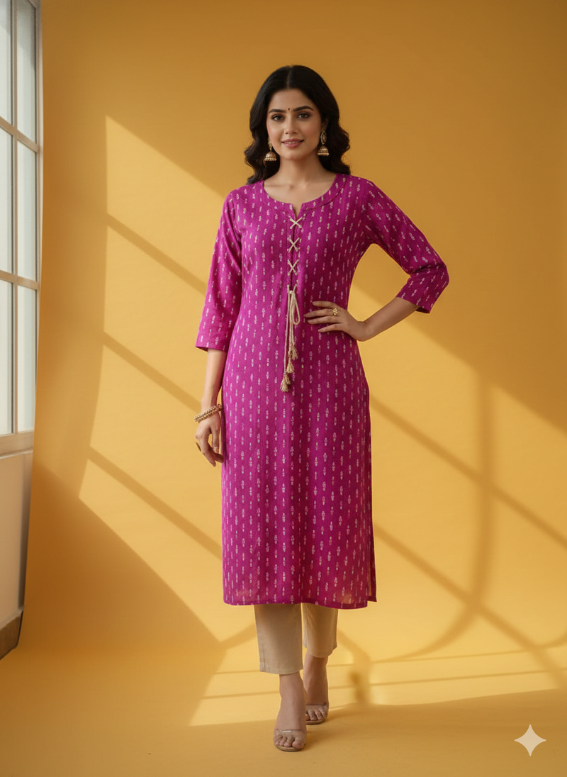 Ftdiva women stylish paisley printed straight kurta in purple