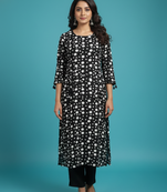 Ftdiva women's polka dots printed straight kurti in black